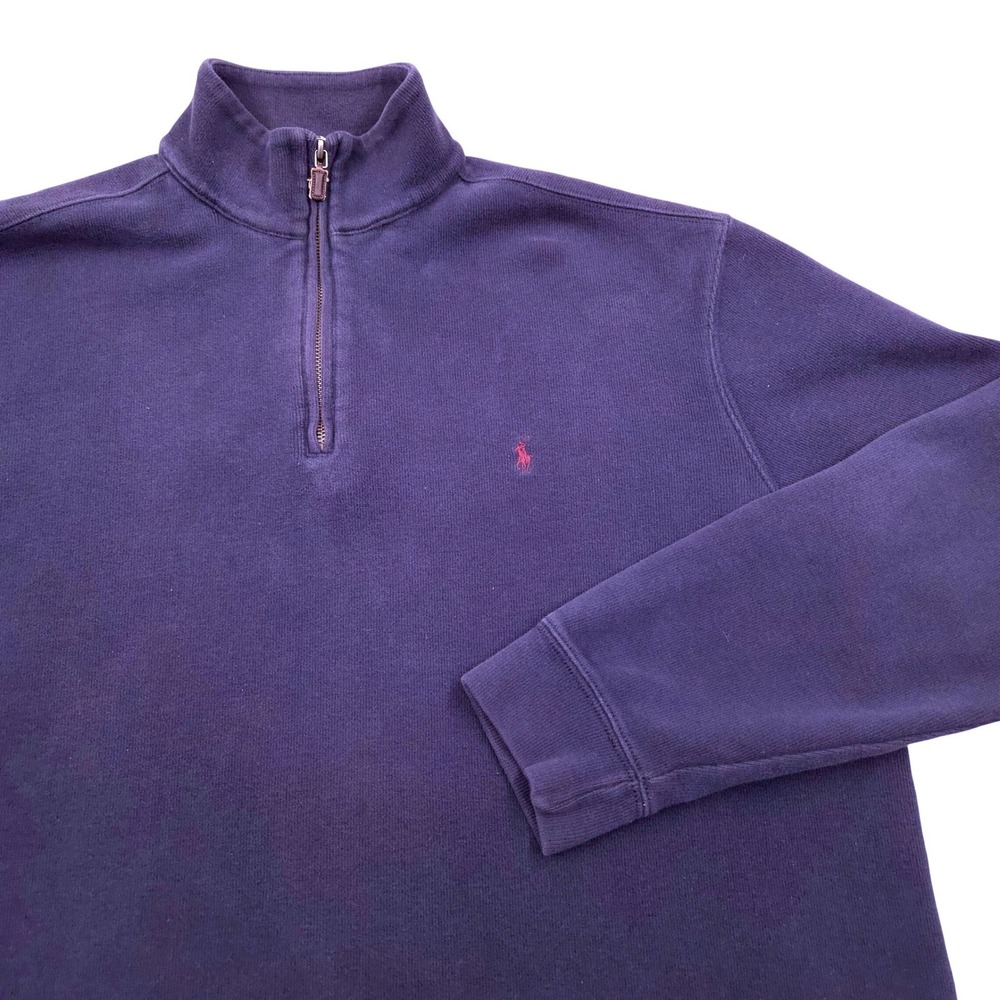 Polo Ralph Lauren Quarter‎ Zip Sweatshirt Cotton Navy Blue Mens XL